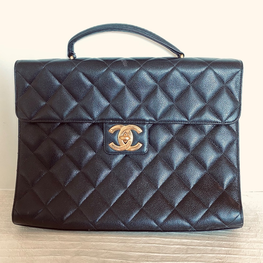 Authentic CHANEL Quilted Caviar Leather Business Bag – Classic Black